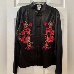 Chinese 100% Silk Dragon Embroidered blouse w/Mandarin collar & frog closures.